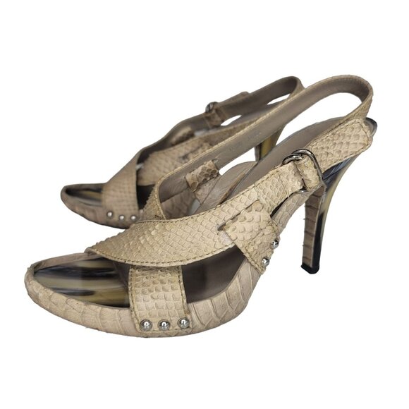 Christian Dior Beige Snake skin Strappy Slingback Heels Size 38 Women's Designer - Picture 1 of 11